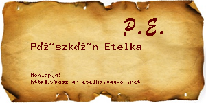 Pászkán Etelka névjegykártya